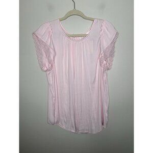 Lauren Conrad LC Women’s Pink Short Sleeve Ruffle Blouse Casual Top Size XL NWT